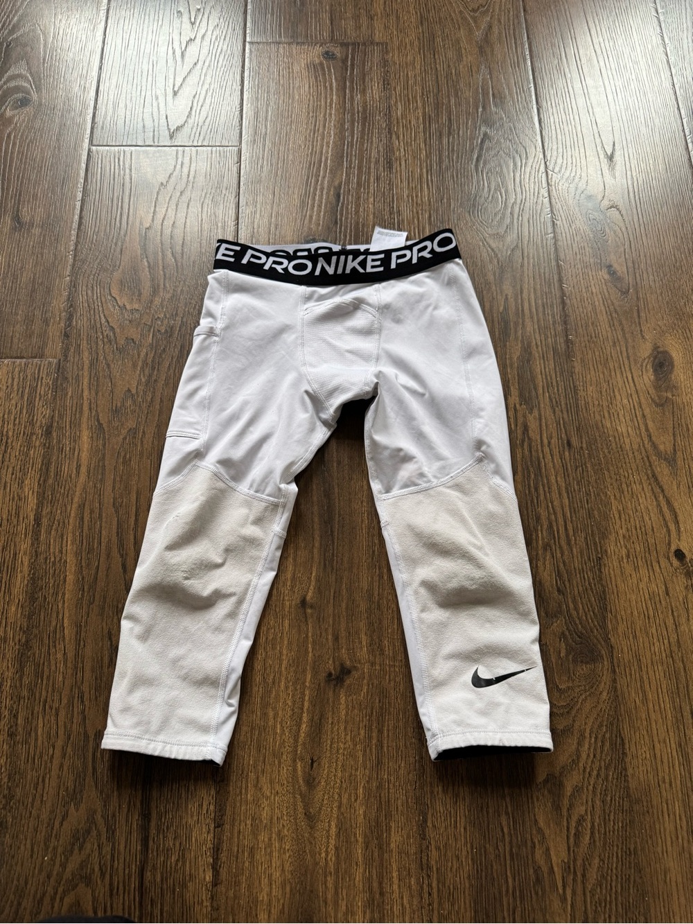 Nike Pro Kids White Compression Bottoms with Black Waistband
